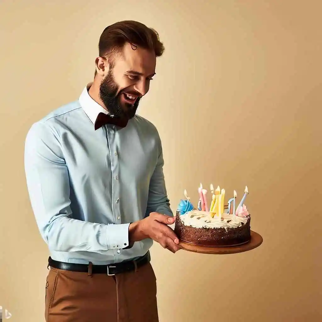 Un mari fête son anniversaire avec un gâteau

