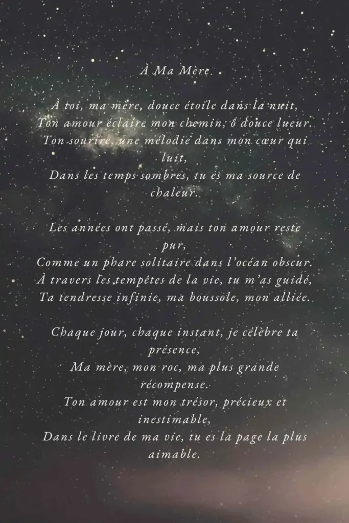 Un poème pour maman de Victor Hugo illuminé sur un ciel étoilé