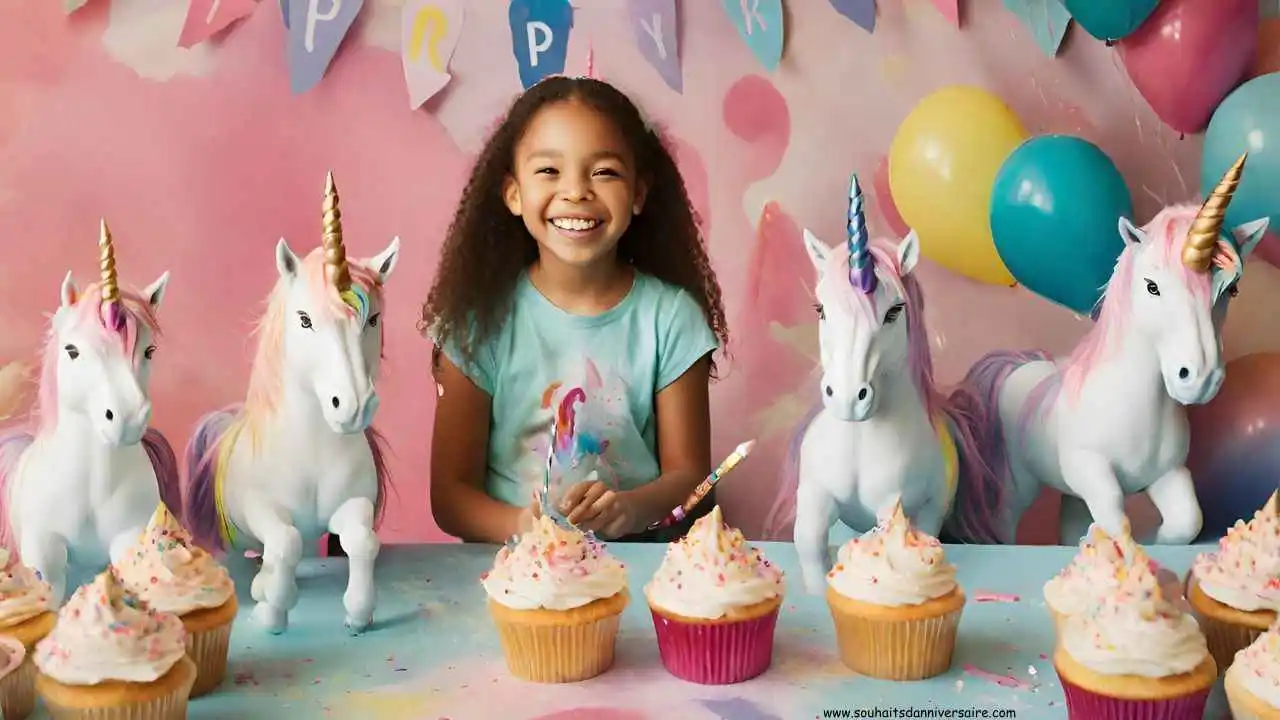 Anniversaire de 7 ans avec licornes et cupcakes