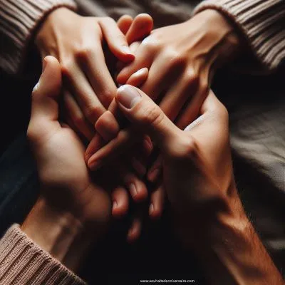 Gros plan de mains jointes, les doigts se touchant, symbolisant l'affection et l'amour profonds